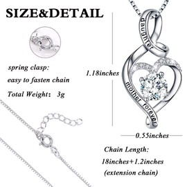 URMWMOO 925 Sterling Silver Engraved Mother Daughter Necklace Infinity Love Heart Pendant Necklaces Jewelry Gifts for Women Mom Wife