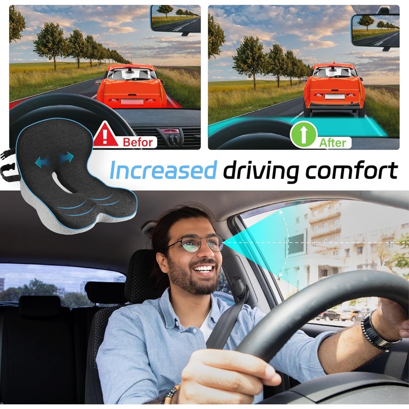Truck Driver Seat Cushion, Memory Foam L-Shaped Ergonomic Cushion for