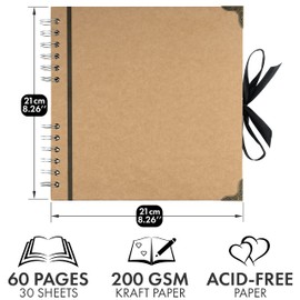 Bstorify Scrapbook Photo Albums 60 Pages (21 x 21 cm) Brown Thick Kraft Paper Scrap Book Ideal for Your Scrapbooking Albums Art & Craft Projects