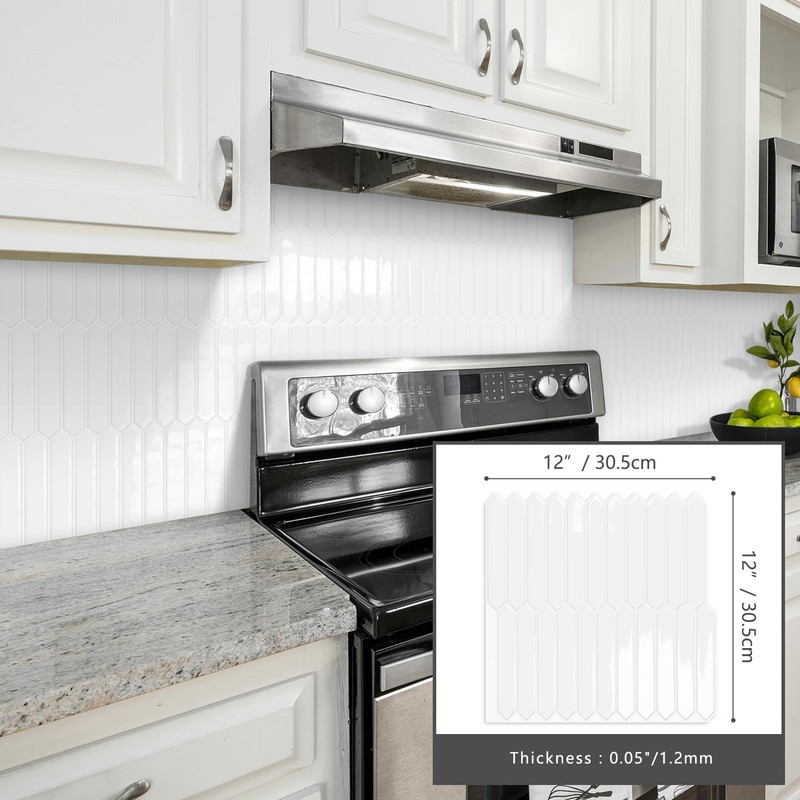 White Long Hexagon Tile Peel and Stick Backsplash, 10 Sheets