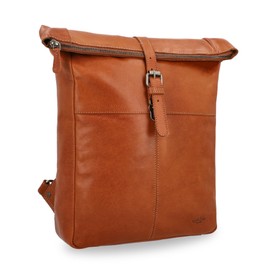 Gusti Valja Leather Backpack for Men and Women, Rolltop Laptop Backpack, Brown with Secret Compartment and Buckle, Zip, 9L