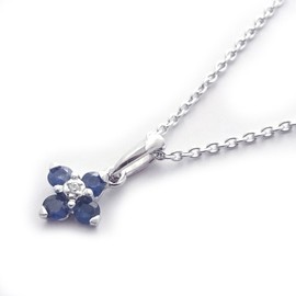 [You and My Jewelry Box] SV925 Natural Sapphire Clover Petite Necklace, September Birthstone, 14002 (Gift Wrapped), Silver, Sapphire