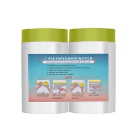 LLPT Tape and Drape Pre-Taped Masking Film | 2-Pack | Versatile Painter's Plastic Drop Cloth for Auto Wall Painting and Spraying Protection (MFTG1420) | Green Washi Paper | 140cm(Unfolded) x 20m