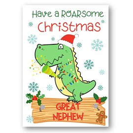 Second Ave Great Nephew Dinosaur Children's Kids Christmas Xmas Holiday Festive Greetings Card