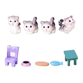 Neko 9 piezas de gatos de jardín en miniatura con accesorios – micro gatito paisaje decoraciones – lindo gato de la suerte DIY cifras para manualidades, decoración del hogar y decoración de pasteles (gris)