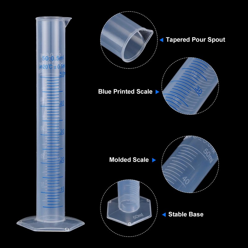 sourcing map Plastic Graduated Cylinder, 50ml Measuring Cylinder, Test Tube