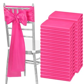 fani 120 PCS Hot Pink Satin Chair Sashes Bows Universal Chair Cover for Wedding Reception Restaurant Event Decoration Banquet,Party,Hotel Event Decorations (7 x 108 inch)