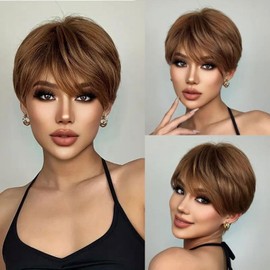 shufang Light Brown Bob Wig with Bangs for Black Women Natural Hair Synthetic Short Bob Wig with Bangs for Daily