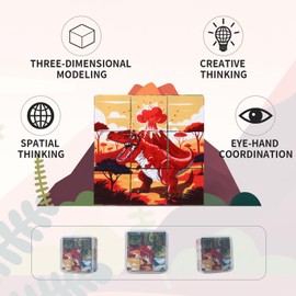 Coolcandy 9Pcs Magnetic Building Blocks, 4 Different Dinosaur Themes, 1" Magnetic Cubes Toys for Toddlers STEM Learning, Magnetic Blocks for Kids Ages 3+, Gifts for Kid's Birthdays, Christmas