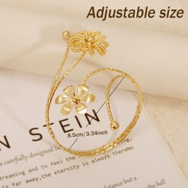 BROCC Upper Arm Cuff Bracelet for Women Butterfly Flower Bangle Bracelet Adjustable Upper Arm Cuff Bangle Gold Armband Summer Beach Essentials Jewelry