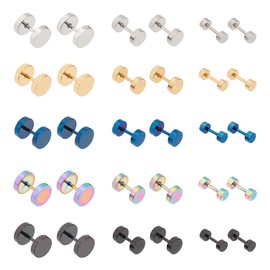 ANATTASOUL Dot Earrings Multicoloured Artificial Gauges Earrings For Women Highly Polished Surgical Steel Screw Flat Back Disc Stud Earrings Unisex Ear Plugs Tunnel Disc, Stainless Steel