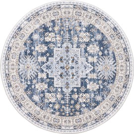 zesthome Washable Round Area Rugs - Non-Slip 6ft Round Rugs, Ultra-Thin Large Circle Rugs for Living Room, Soft Low Pile Rug for Bedroom, Kitchen, Nursery - Vintage Stain Resistant Round Rug