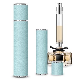3zorqinron Perfume Travel Refillable Bottle, 10ML Genuine Leather Atomizer Sprayer for Perfume - Portable Mini Cologne Sprayer for Woman Man - Travel Essential Fragrance Spray Bottle (Blue)