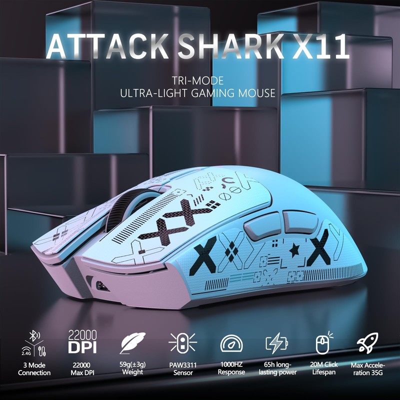 MAGIC-REFINER Attack Shark X11 59g Superlight Wireless Gaming Mouse with