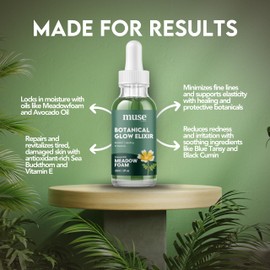 Muse by Elavie's - Botanical Glow Elixir, Anti-Aging Face Oil Serum with Meadowfoam, Black Cumin, Sea Buckthorn & Blue Tansy – Hydrating, Soothing & Restorative Skin Care – 1 oz