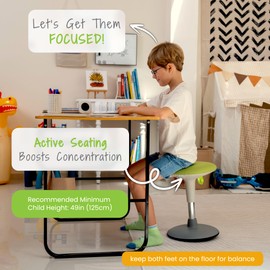 FOCUSI Adjustable Wobble Stool for Kids Ages 7-12 Years; Flexible Seating Stools for Classroom; Ergonomic Wiggle Seat, 360 Degrees Movement; Bonus Rechargeable Visual Timer (Nature Green)