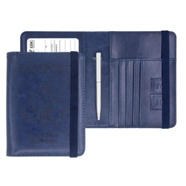 YIXXI Passport Holder Leather Rfid Blocking Passport Id Organizer Cover Wallet Case with Vaccine Card Holder Combo CDC Vaccination Protectors Book for Men Women (Navy Blue)