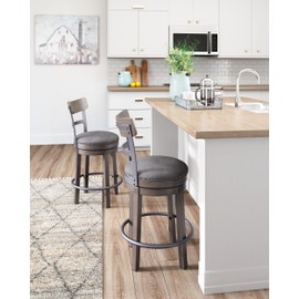 Signature Design by Ashley Caitbrook 24" Farmhouse Counter Height Upholstered Swivel Barstool, Gray