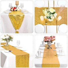 15 Pack Sequin Table Runner 12 X 108 Inch Glitter Gold Table Runner Dining Table Runner for Wedding Engagement Birthday Party Holiday Banquet Baby Shower Bridal Shower Bachelorette Decorations