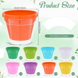 Meanplan 24 Sets DIY Flower Pots Plastic Pot Craft Kit Color Your Own Flowerpots for Kids Make Your Own Planter 4 x 4 Inches Blank Planter Spring DIY Painting Crafts for Kids School Home Activity