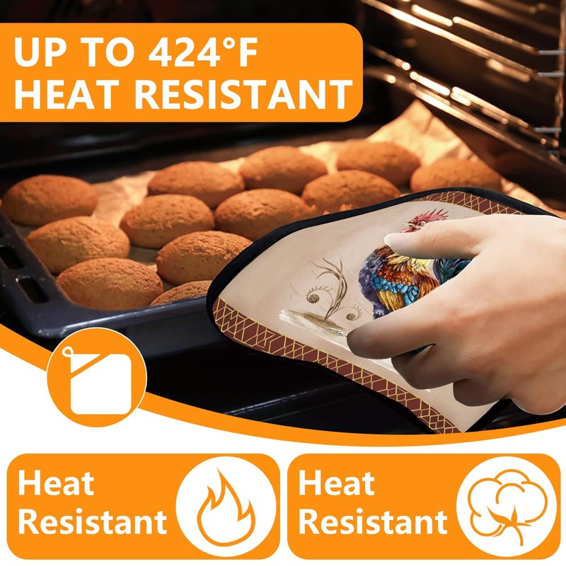 Rooster Oven Mitts and Pot Holders Sets 4Pcs,Extra Long Oven