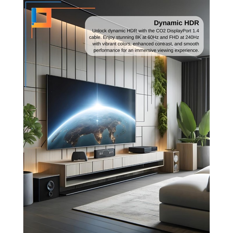 Co2 DisplayPort to DisplayPort DP 1.4 8K/60Hz, 4K/120Hz, 2K/240Hz, Full