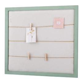 SOFE Fabric Linen Bulletin Board Large, 28 X 32 Inches Green Wood Framed Pin Board, Hanging Photo Display with Clips, Vision Board for Wall, Notice Memo Board for Living Room, Bedroom, Office