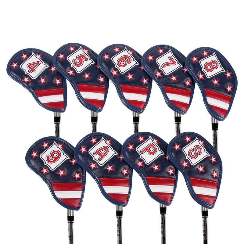 Leather Golf Club Iron Head Covers 9 Piece Set Headcover