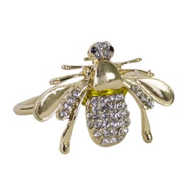 Fennco Styles Decorative Bejeweled Bumble Bee Design Metal Napkin Rings, Set of 4 - Gold Napkin Rings for Fmaily Diner, Theme Party, Wedding, Special Event and Home Décor