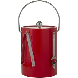 Hand Made In USA Red Double Walled 5-Quart Insulated Ice Bucket With Ice Tongs & Bottle Opener