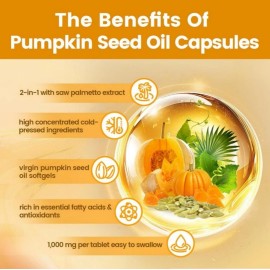 2*300 Pills Pumpkin Seed Oil Saw Palmetto 3000 mg Bladder Health, Immune Support