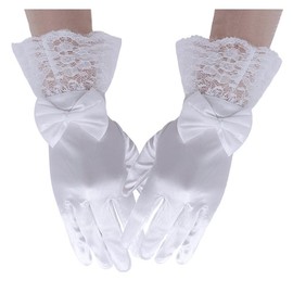 Cirsaeur Women's Wedding Gloves, Thin, Short, Lace, Silk, Stylish, Bride, Fashion Accessory, Coming of Age Ceremony, Graduation Ceremony, white