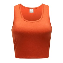 OThread & Co. Women's Basic Crop Tops Stretchy Casual Scoop Neck Sleeveless Crop Tank Top (Medium, Rust)