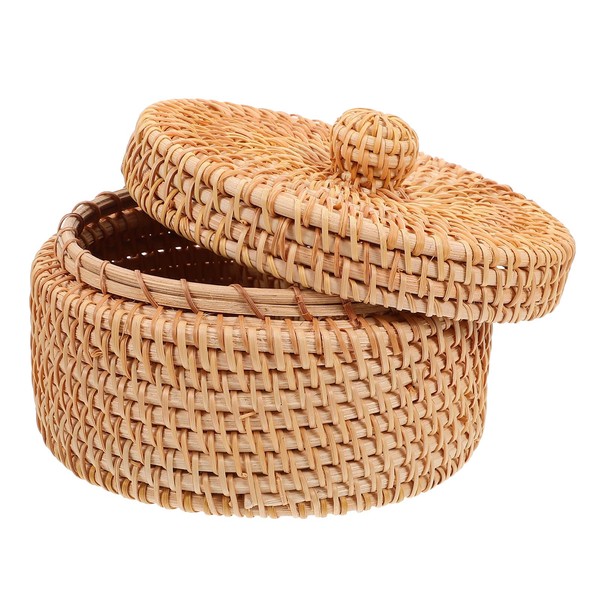 Cabilock Small Wicker Basket with Lid Mini Rattan Storage Basket