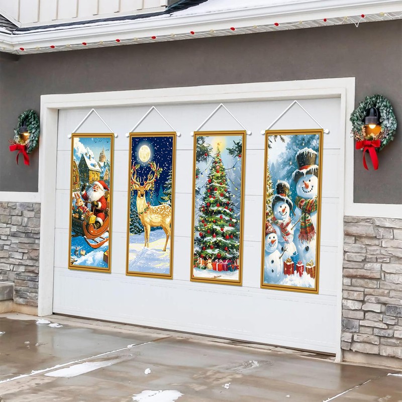 4 Packs Christmas Banners Porch Signs (A)