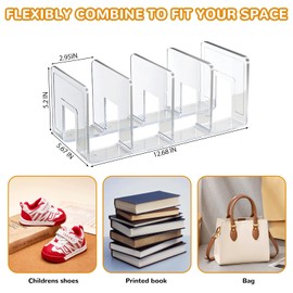 Kids Toddler Shoe Organizer Rack - Clear Acrylic Vertical Storage Bins, 4-Grid Adjustable Shoe Holder for Closet, Space-Saving Kids Shoe Shelf 4PC Desk File Sorter Book Purse Closet Organizer