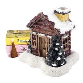 Lovely Log Cabin Incense Burner, Mini Snowy Winter Chimney Cottage Ash Catcher, Yoga Accessories Meditation Accessories, Home Chimney Decorations, 20 Pcs Handmade Incense Cones (1 Set)