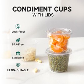 SUCITY 120 Set 5.5oz. Disposable Plastic Portion Cups with Lids - Soufflé Cups, Jello Shot Cups With Lids,Condiment Sauce Containers For Sampling, Sauce, Snack or Dressing