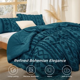 Bedsure Tufted Boho Comforter Set California King - Teal Boho Bed Set, GentleSoft 3 Pieces Farmhouse Shabby Chic Embroidery Bedding, Gifts for Woman, Soft Jacquard Comforter for All Seasons