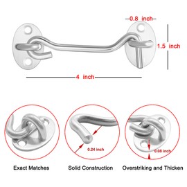 YourGift 4 Inches Barn Door Latch Solid Thicken Stainless Steel Privacy Hook Eye Latch Barn Door Lock Cabin Hooks Gate Latch Easy Lock for Sliding Door (4 Pack, Silver)