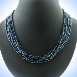 19" Necklace 8 Strand Peacock Black Seed Beads Long Unique Chic Crystal Rhinestone Elegant Jewelry Necklace For Women