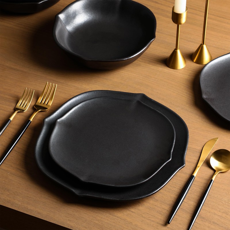 Stone Lain Baskerville 12-Piece Dinnerware Set Stoneware, Black
