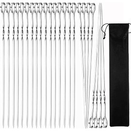 24Pcs Kabob Skewers, BetterJonny Flat Metal BBQ Barbecue Skewer 12" Long Stainless Steel Reusable Shish Kebob Sticks Skewers for Grilling Meat Shrimp Chicken Vegetable