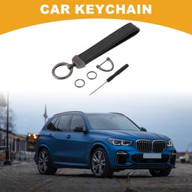 Partuto 1 Set Universal Car Keychain - Car Home Women Men Key Chain with Ring Durable - PU Leather Zinc Alloy Black Deep Gray