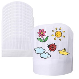 12 Pack Chef Hats for Kids, Disposable Chefs Hat Bulk DIY Kids Chef Cap for Baking, Cooking, Activity, Pizza Party White