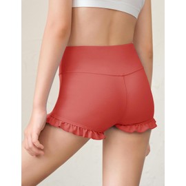 Haloumoning Girls' Sports Shorts Yoga Dance Shorts Summer Sporty Ruffle Leggings High Waisted Gymnastics Hot Pants, Dark pink