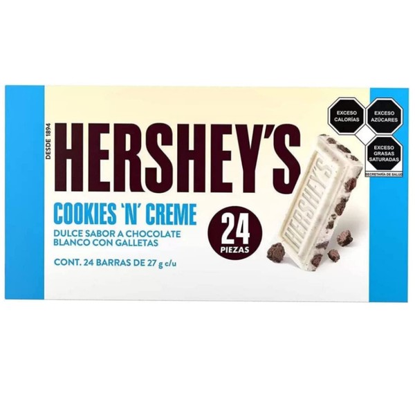 Hersheys Cookies and Cream. Chocolate Blanco con Trocitos de Galleta. 24 Pack