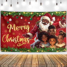 African American Christmas Backdrop Black Santa Claus Banner Black African American Christmas Decor Merry New Year Xmas Decor Christmas Decorations for Home Party