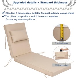 Actualaction 2 Piece Chaise Lounge Cushions Outdoor with PP Cotton Pillow, Waterproof Chair Cushions for Outdoor Furniture, Suitable for Patio Poolside,Garden,Beach,Pool (2pc-Khaki, 72 * 21 * 3 inch)