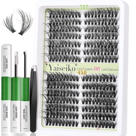 Yaiseiko Lash Extension Kit 30+45D Natural Lash Clusters Eyelash Extension Kit, 8-17mm Individual Lashes Kit with Lash Bond and Seal, Lash Tweezers (8-17mm, Kit)